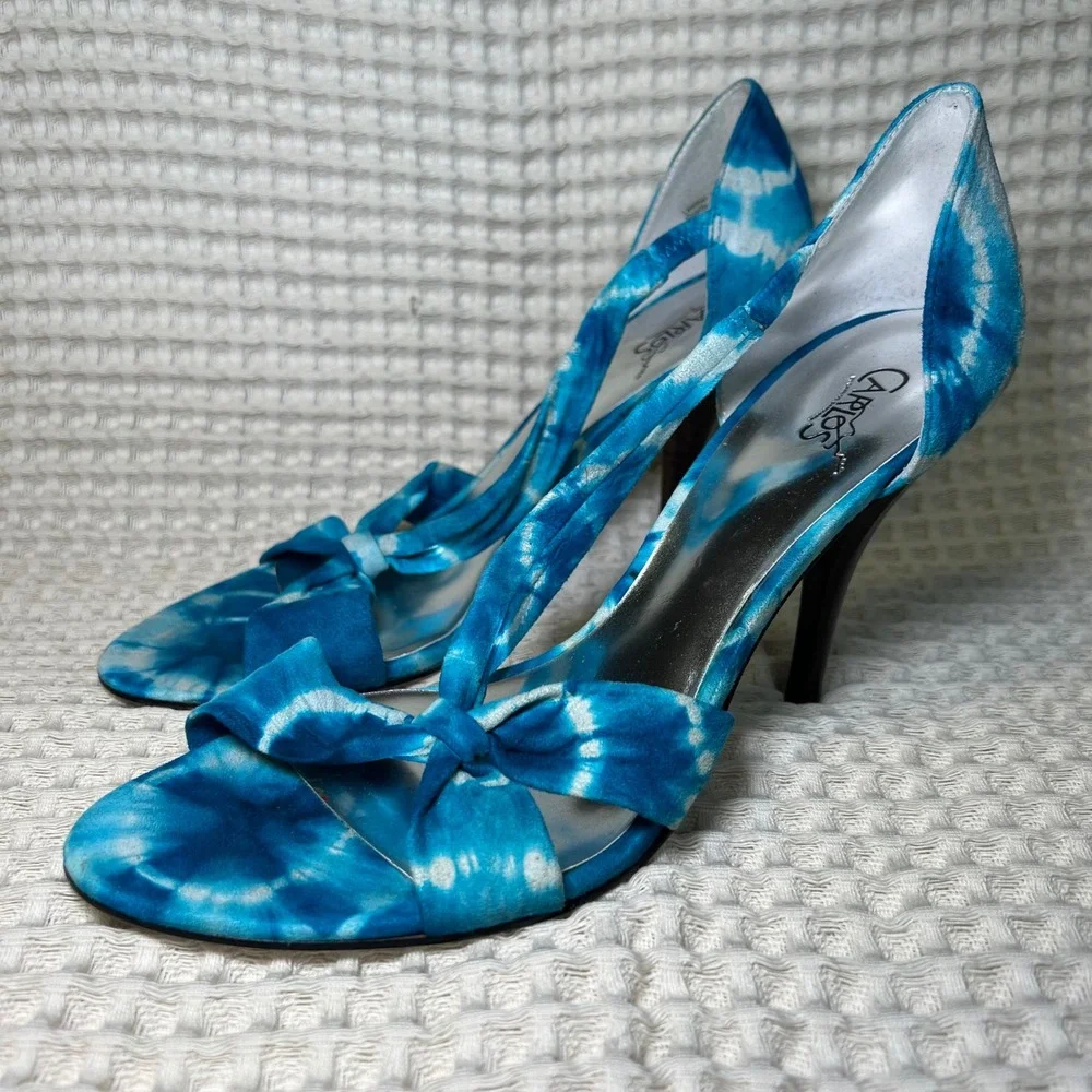 CARLOS BY CARLOS‎ SANTANA Blue Tie Dye 80s Bow Stiletto Heels Women's Size 10M